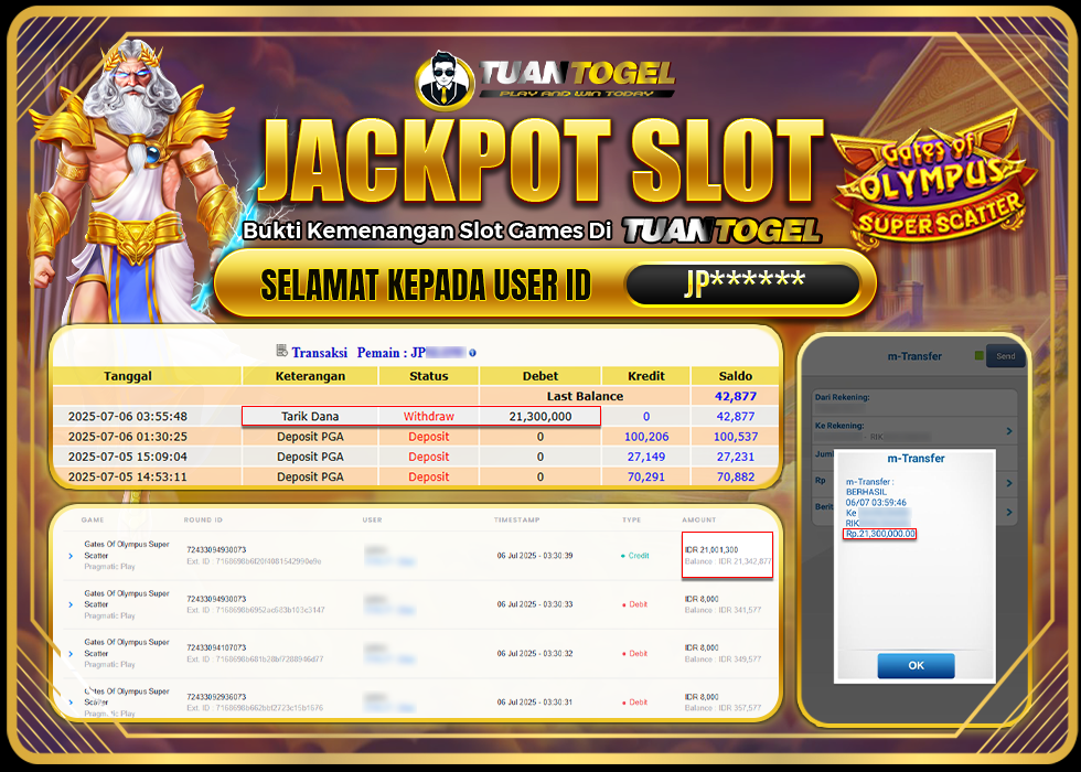 TUANTOGEL JACKPOT SLOT GATES OF OLYMPUS SUPER SCATTER Rp21.300.000, - LUNAS